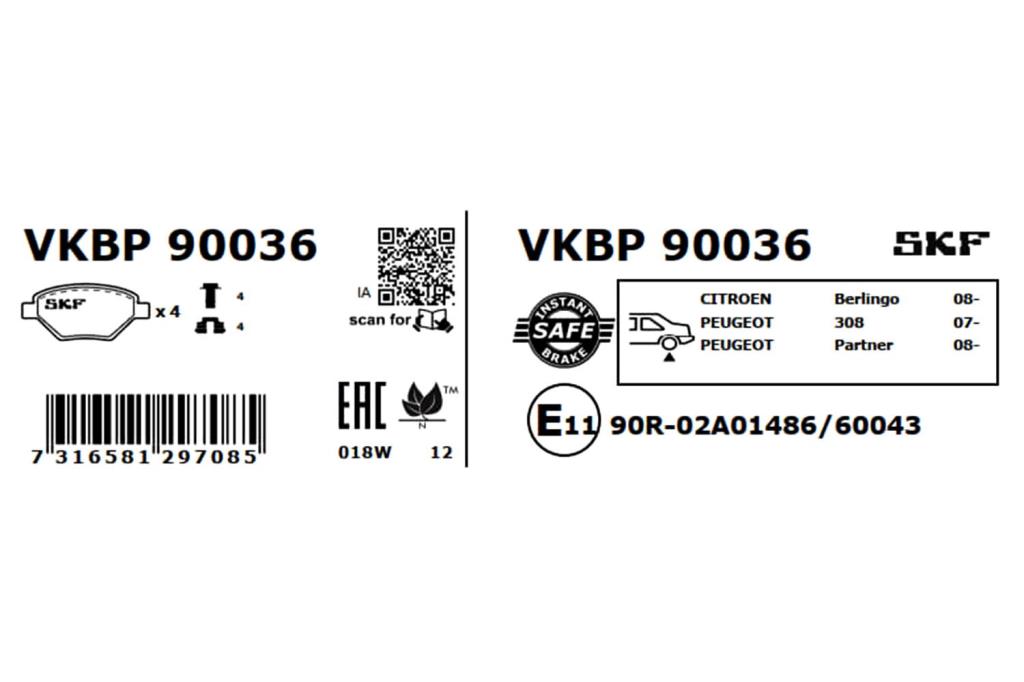 Jogo de 4 pastilhas de travão SKF ref. VKBP 90036